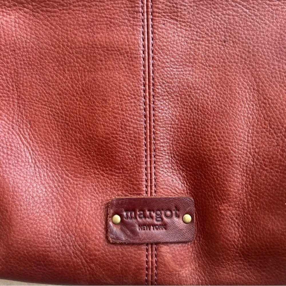 MARGOT New York Pinking Hobo Leather Brown Bag Purse